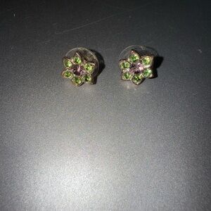 Green and Purple Floral Stud Earrings